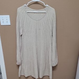 Max Studio Cream Ribbed Long Sleeve Dress